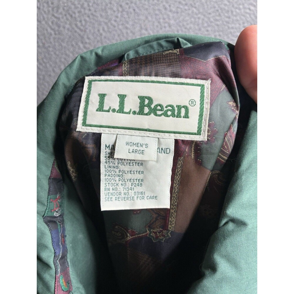 L.L. Bean Diamond Quilted Chore Jacket Coat Green Women's Large Vintage - Picture 10 of 14